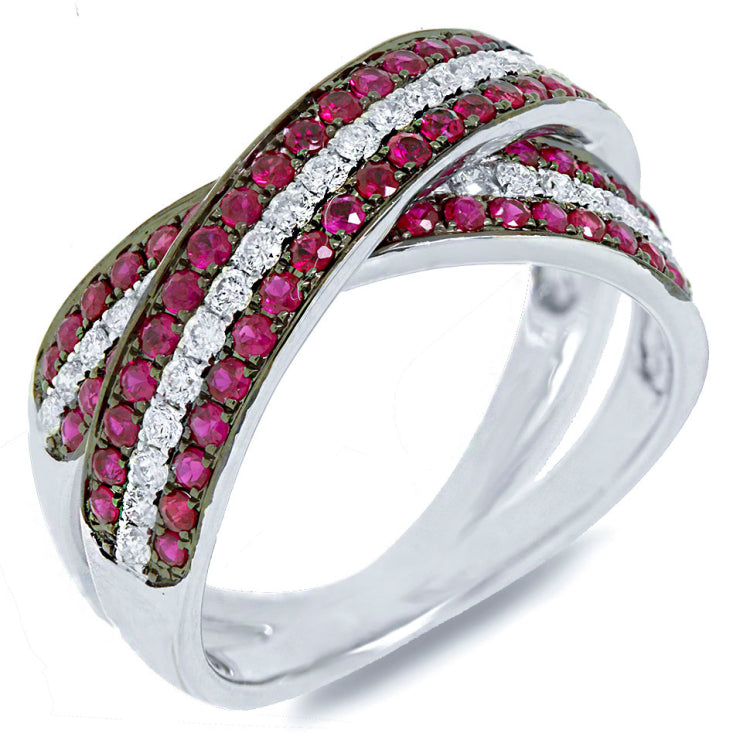 0.43ct Diamond & 0.96ct Ruby 14k White Gold Bridge Ring