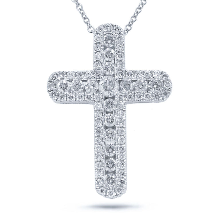 0.97ct 14k White Gold Diamond Cross Necklace
