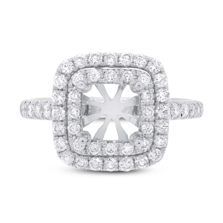 0.82ct 14k White Gold Diamond Semi-mount Ring for 6x6mm Center
