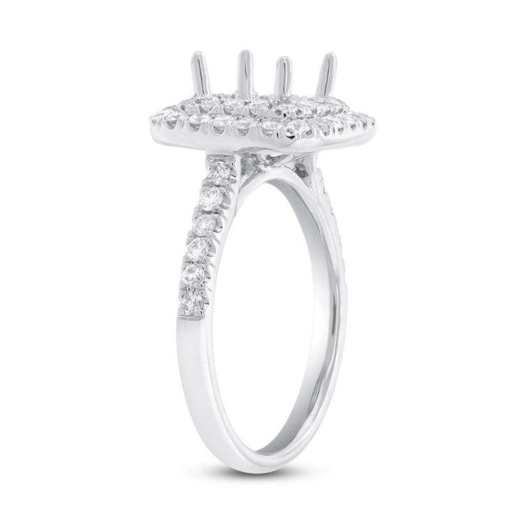 0.82ct 14k White Gold Diamond Semi-mount Ring for 6x6mm Center