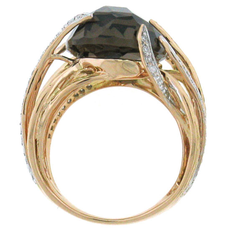 0.50ct Diamond & 12.79ct Smokey Topaz 14k Two-tone Rose Gold Ring