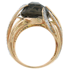 0.50ct Diamond & 12.79ct Smokey Topaz 14k Two-tone Rose Gold Ring