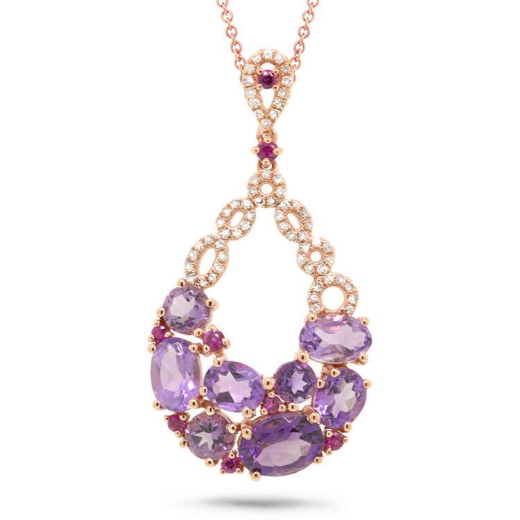 0.20ct Diamond & 3.09ct Amethyst & Pink Sapphire 14k Rose Gold Pendant