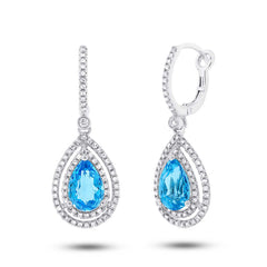 0.76ct Diamond & 3.23ct Blue Topaz 14k White Gold Earring
