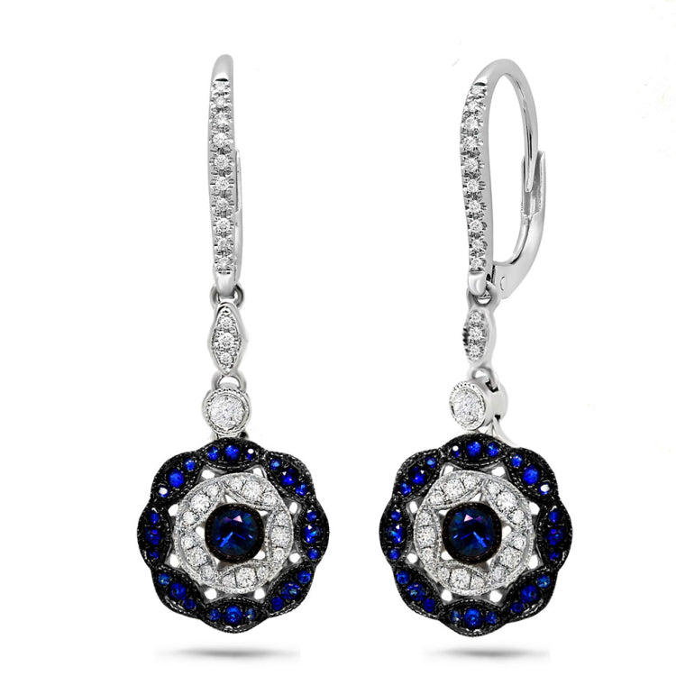 0.29ct Diamond & 0.51ct Blue Sapphire 14k White Gold Earring