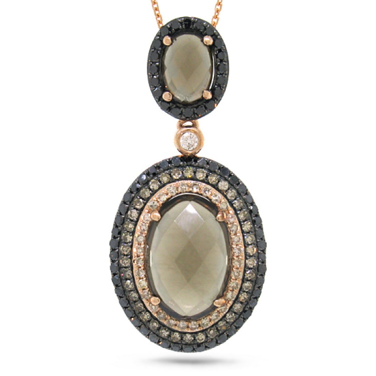 0.70ct White, Champagne & Black Diamond & 3.72ct Smokey Topaz 14k Rose Gold Pendant