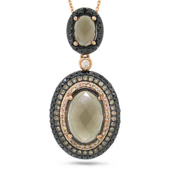0.70ct White, Champagne & Black Diamond & 3.72ct Smokey Topaz 14k Rose Gold Pendant