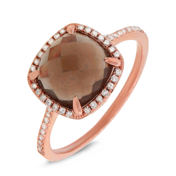 0.13ct Diamond & 2.91ct Smokey Topaz 14k Rose Gold Ring