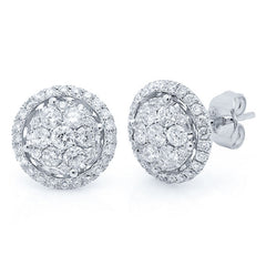 1.12ct 14k White Gold Diamond Cluster Stud Earring
