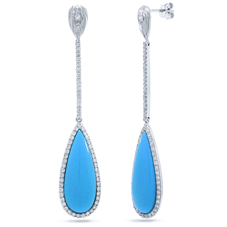 1.01ct Diamond & 10.32ct Composite Turquoise 14k White Gold Earring