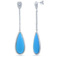 1.01ct Diamond & 10.32ct Composite Turquoise 14k White Gold Earring