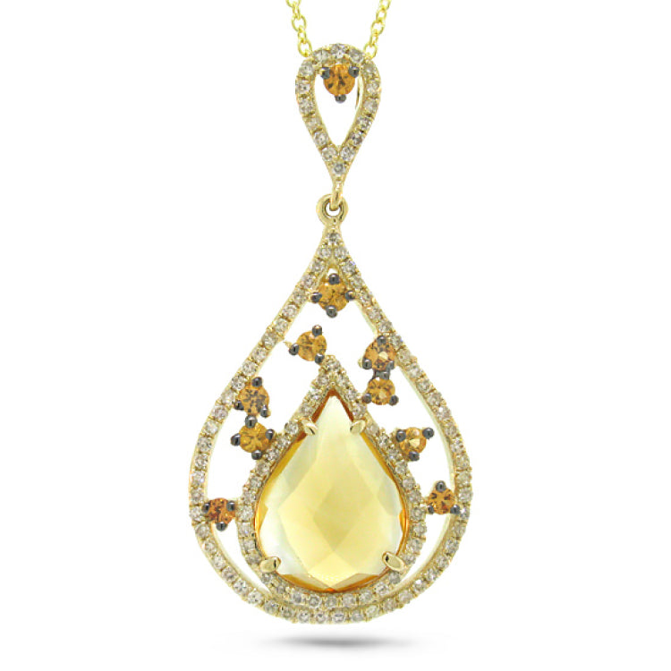 0.34ct Diamond & 2.62ct Citrine & Yellow Sapphire 14k Yellow Gold Pendant