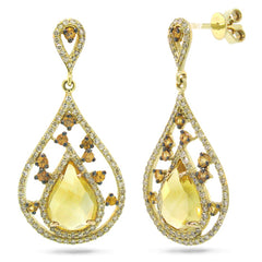 0.60ct Diamond & 3.57ct Citrine & Yellow Sapphire 14k Yellow Gold Earring