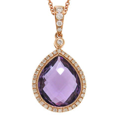 0.17ct Diamond & 4.36ct Amethyst 14k Rose Gold Pendant