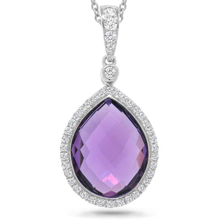 0.17ct Diamond & 4.36ct Amethyst 14k White Gold Pendant