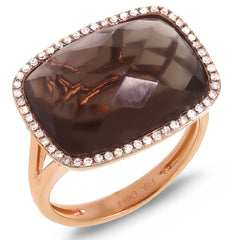 0.17ct Diamond & 8.32ct SmokeyTopaz 14k Rose Gold Ring