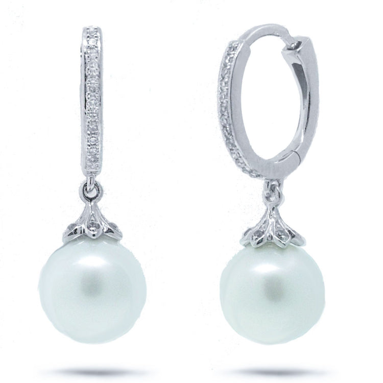 0.12ct 14k White Gold Diamond & Fresh Water Pearl Earring