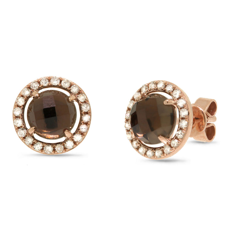 0.21ct Diamond & 1.65ct Smokey Topaz 14k Rose Gold Earring