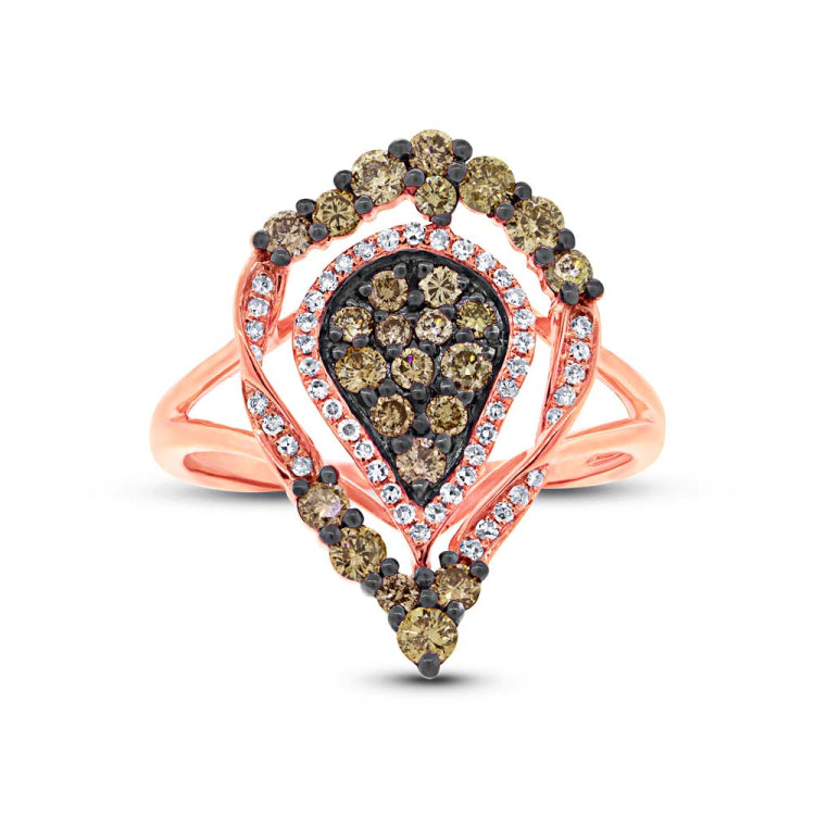 0.93ct 14k Rose Gold White & Champagne Diamond Ring