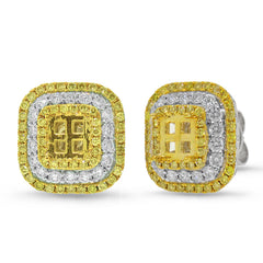 1.97ct 18k Two-tone Gold Natural Yellow Diamond Semi-mount Earring
