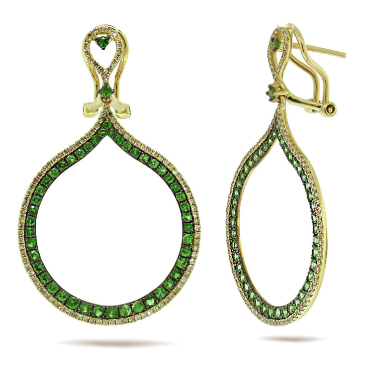 0.65ct Diamond & 1.71ct Green Garnet 14k Yellow Gold Earring