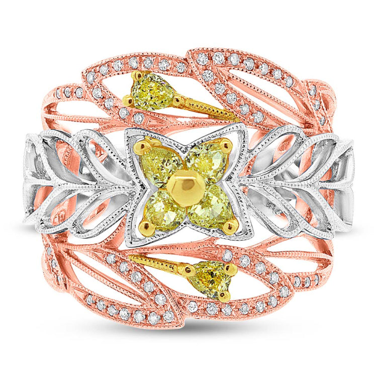 0.74ct 18k Three-tone Gold White & Fancy Color Diamond Ring