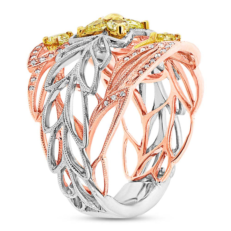 0.74ct 18k Three-tone Gold White & Fancy Color Diamond Ring
