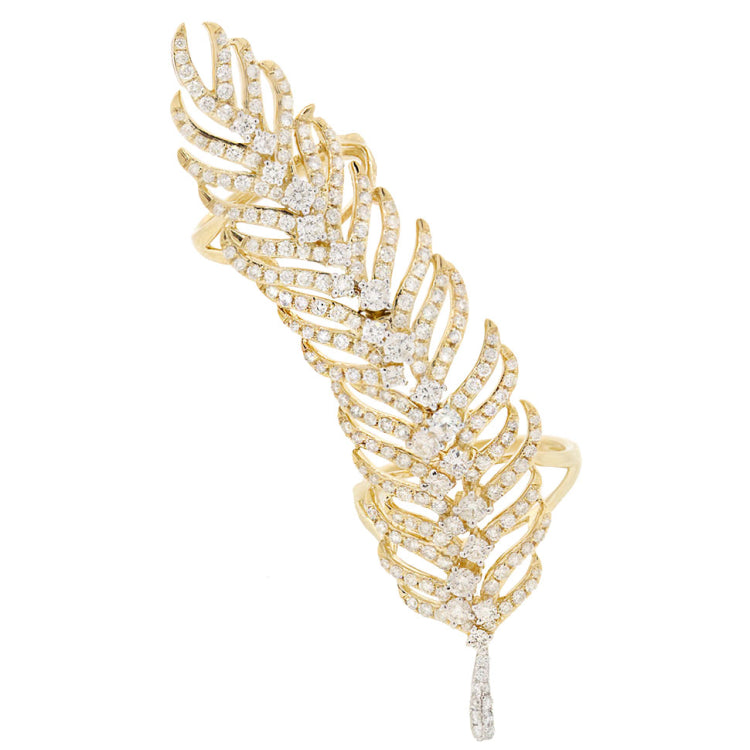 2.65ct 14k Yellow Gold Diamond Feather Ring