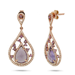 0.60ct Diamond & 3.54ct Amethyst & Pink Sapphire 14k Rose Gold Earring