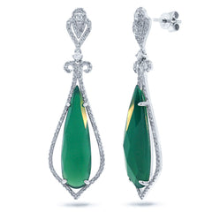 0.67ct Diamond & 10.34ct Green Agate 14k White Gold Earring