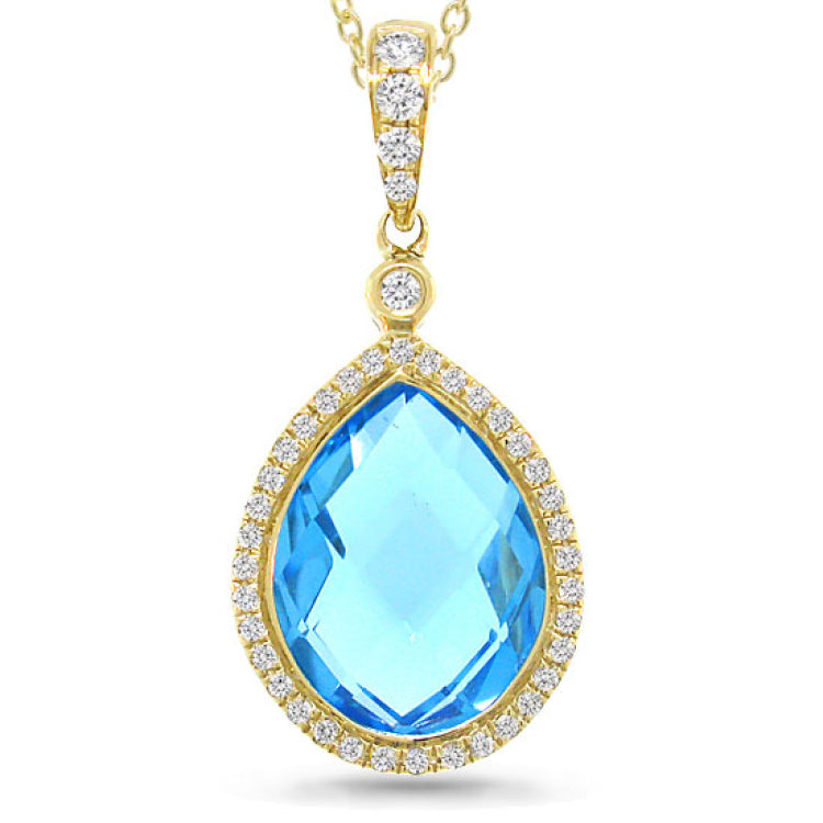 0.17ct Diamond & 6.18ct Blue Topaz 14k Yellow Gold Pendant