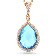 0.17ct Diamond & 6.18ct Blue Topaz 14k Rose Gold Pendant