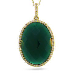 0.19ct Diamond & 10.01ct Green Agate 14k Yellow Gold Pendant