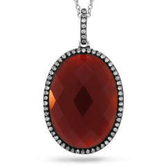 0.19ct Diamond & 10.06ct Red Agate 14k White Gold with Black Rhodium Pendant