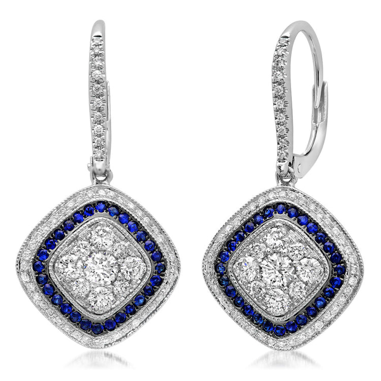 1.07ct Diamond & 0.34ct Blue Sapphire 14k White Gold Earring
