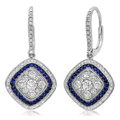 1.07ct Diamond & 0.34ct Blue Sapphire 14k White Gold Earring