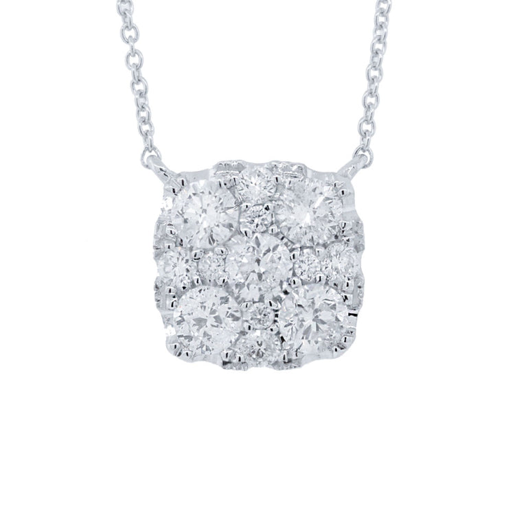 1.00ct 14k White Gold Diamond Cluster Necklace