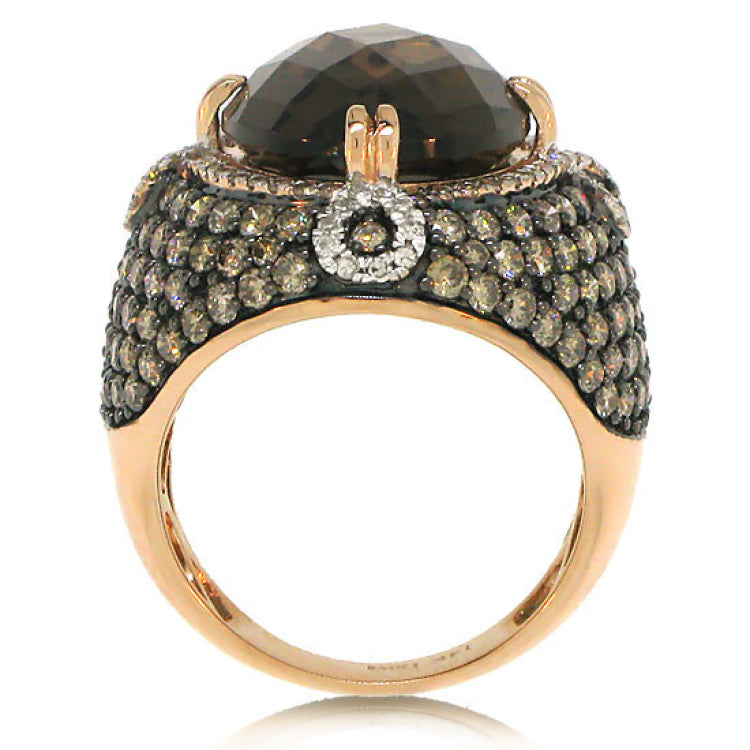 3.25ct White & Champagne Diamond & 11.60ct Smokey Topaz 14k Rose Gold Ring