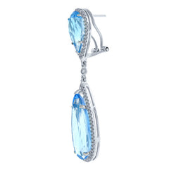 0.90ct Diamond & 25.66ct Blue Topaz 14k White Gold Earring