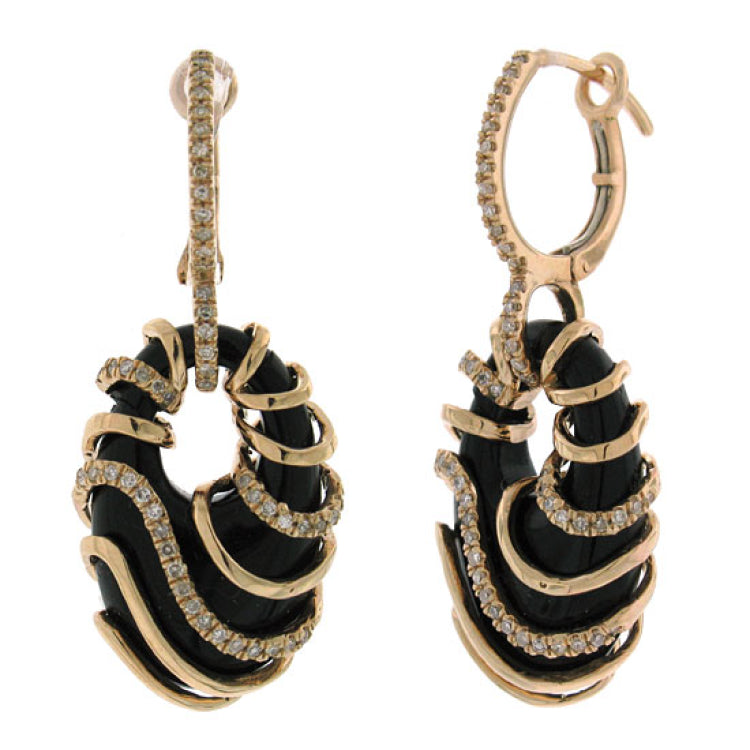 0.50ct Diamond & 18.68ct Onyx 14k Rose Gold Earring