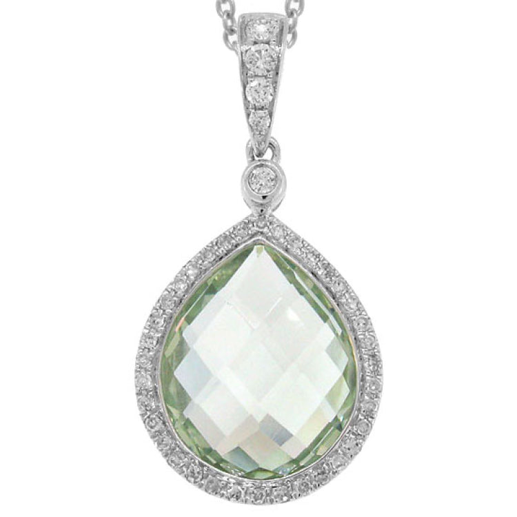 0.17ct Diamond & 4.60ct Green Amethyst 14k White Gold Pendant