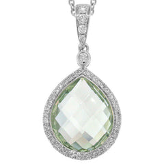 0.17ct Diamond & 4.60ct Green Amethyst 14k White Gold Pendant