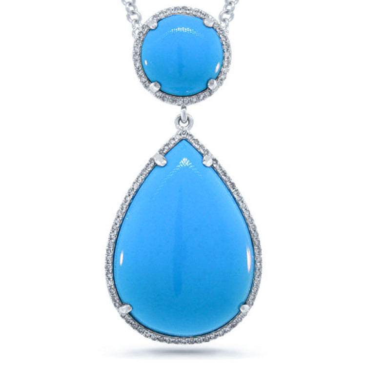 0.35ct Diamond & 18.97ct Composite Turquoise 14k White Gold Pendant