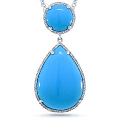 0.35ct Diamond & 18.97ct Composite Turquoise 14k White Gold Pendant