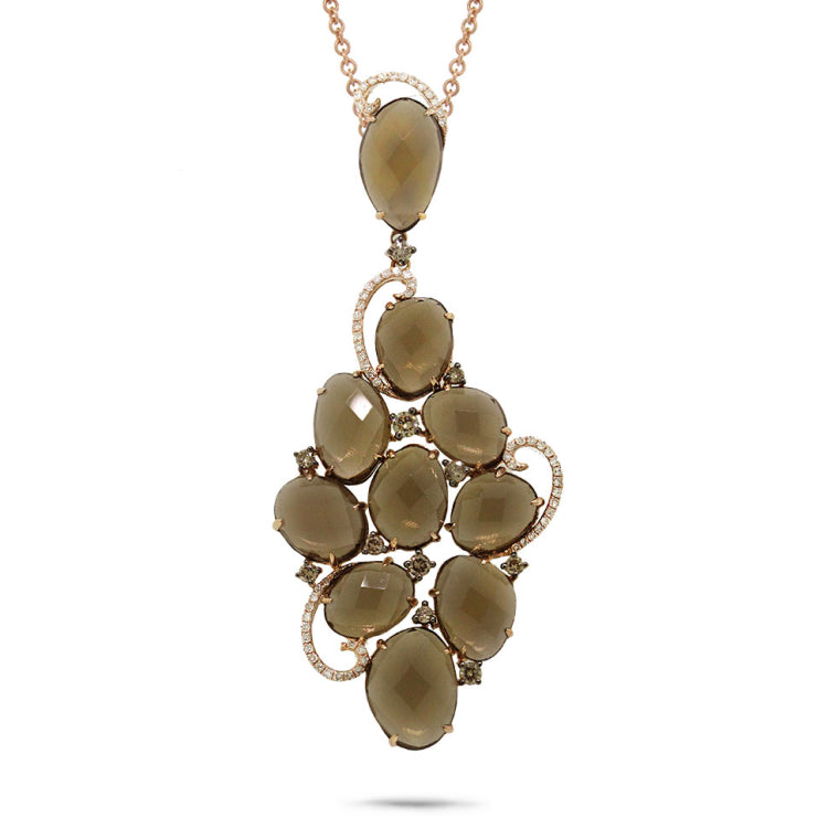 0.72ct White & Champagne Diamond & 23.30ct Smokey Topaz 14k Rose Gold Pendant