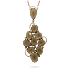 0.72ct White & Champagne Diamond & 23.30ct Smokey Topaz 14k Rose Gold Pendant