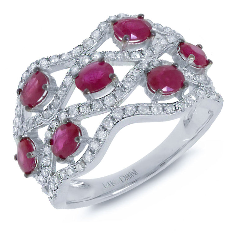 0.57ct Diamond & 1.35ct Ruby 14k White Gold Ring