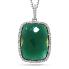 0.19ct Diamond & 8.27ct Green Agate 14k White GoldPendant