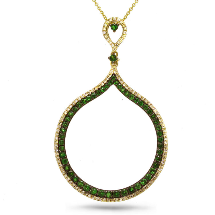 0.35ct Diamond & 0.93ct Green Garnet 14k Yellow Gold Pendant