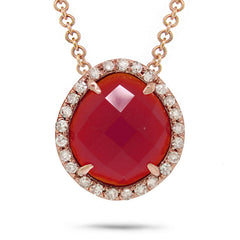 0.13ct Diamond & 1.95ct Red Agate 14k Rose Gold Pendant